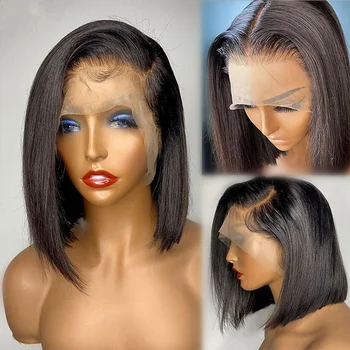 Glueless 10 Inch Bob Wigs Human Hair Lace Front Transparent Lace 4x4 