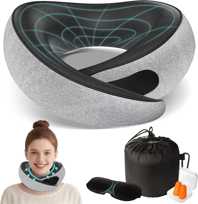 Portable U-Shape Memory Foam Travel Pillow Double Support Soft Woven Technique Outdoor Camping Neck Sleep Removable