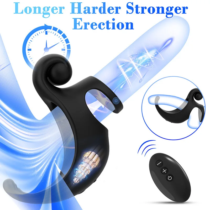 Remote Control Snail Cock Ring with Clit Stimulator Silicone Vibrating Penis Ring Vibrator Male Sex Toy for Men Couples