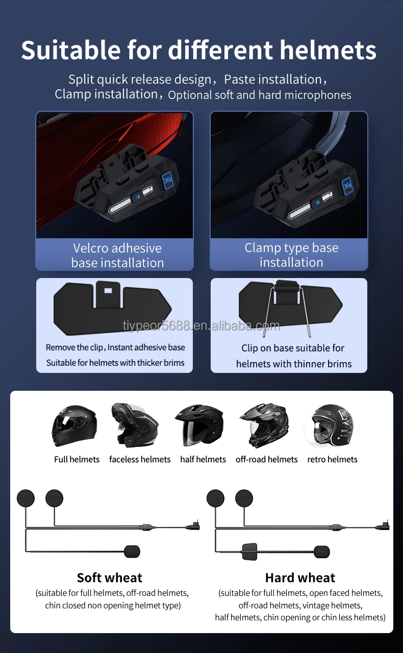 product tiypeor motorcycle wireless headset helmet headphone on ear earphones with hd microphone for moto helmet-9