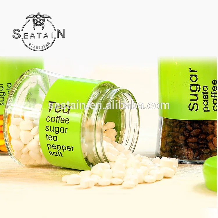 350 ml 600 ml 800 ml Tea Coffee Sugar Stainless Steel Coating Glass Storage Jars Set
