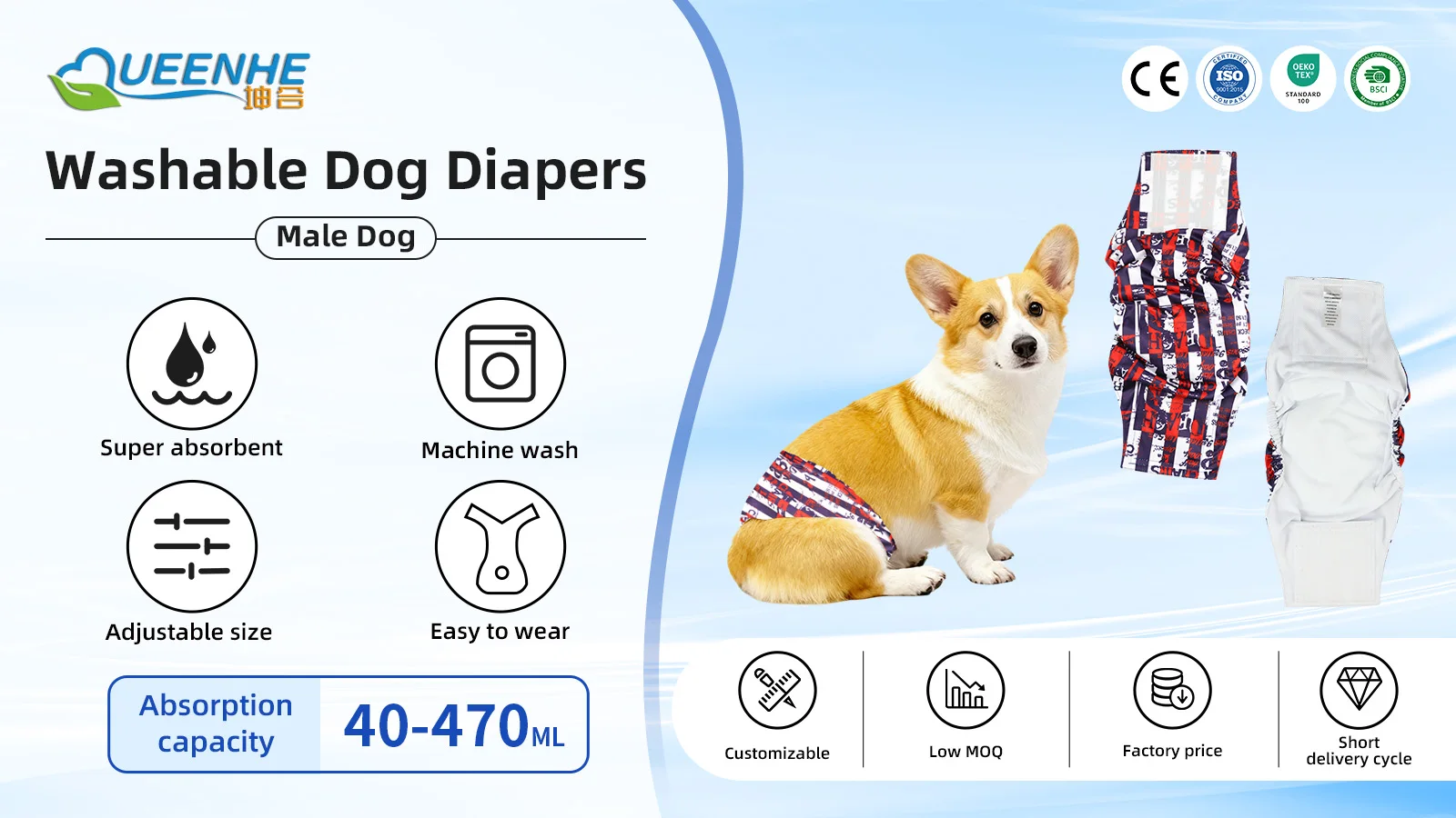 Wholesale Reusable Male Dog Belly Wraps Washable Male Dog Diapers with - product detail 1