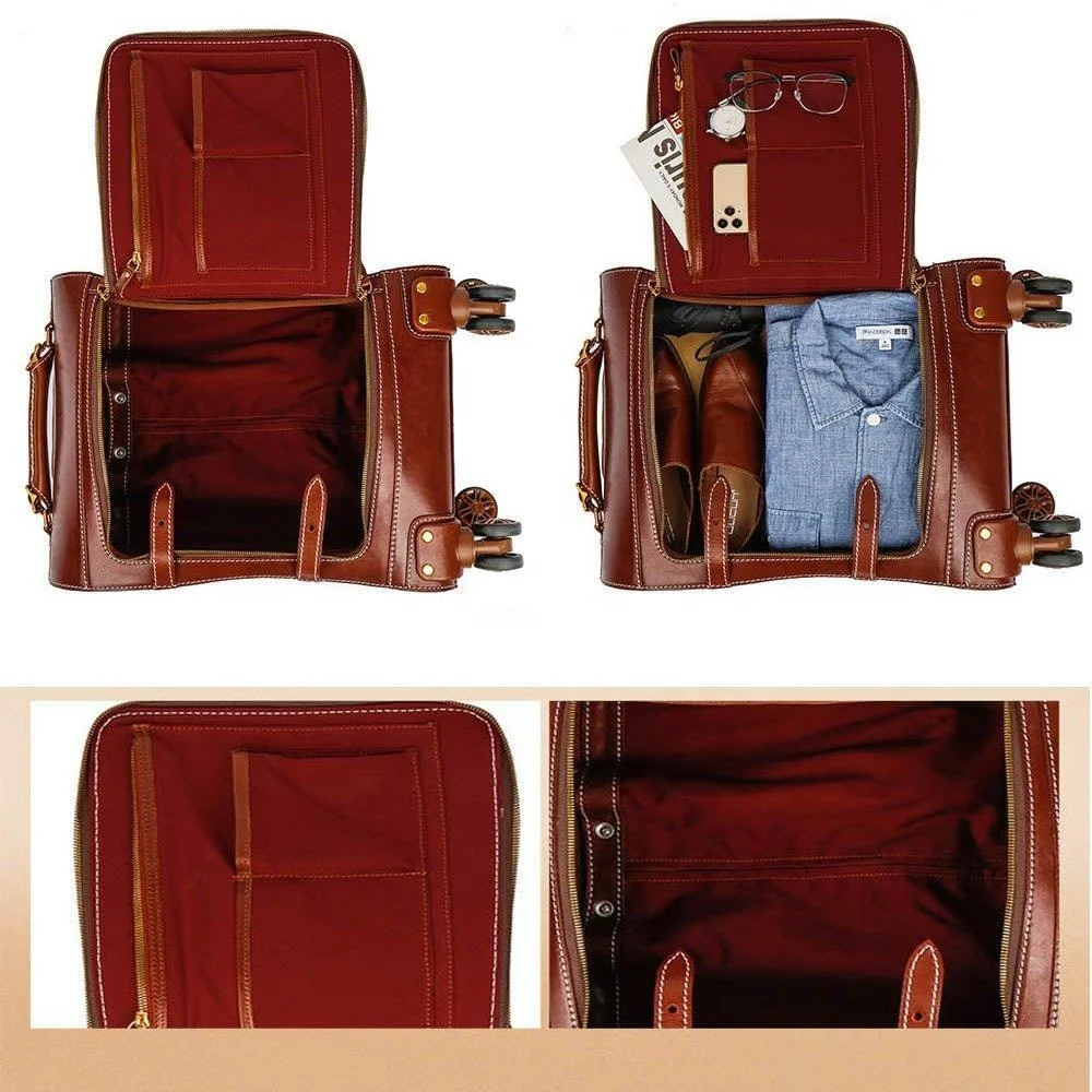 Une valise en cuir brun vintage, un sac de voyage, des bagages rétro