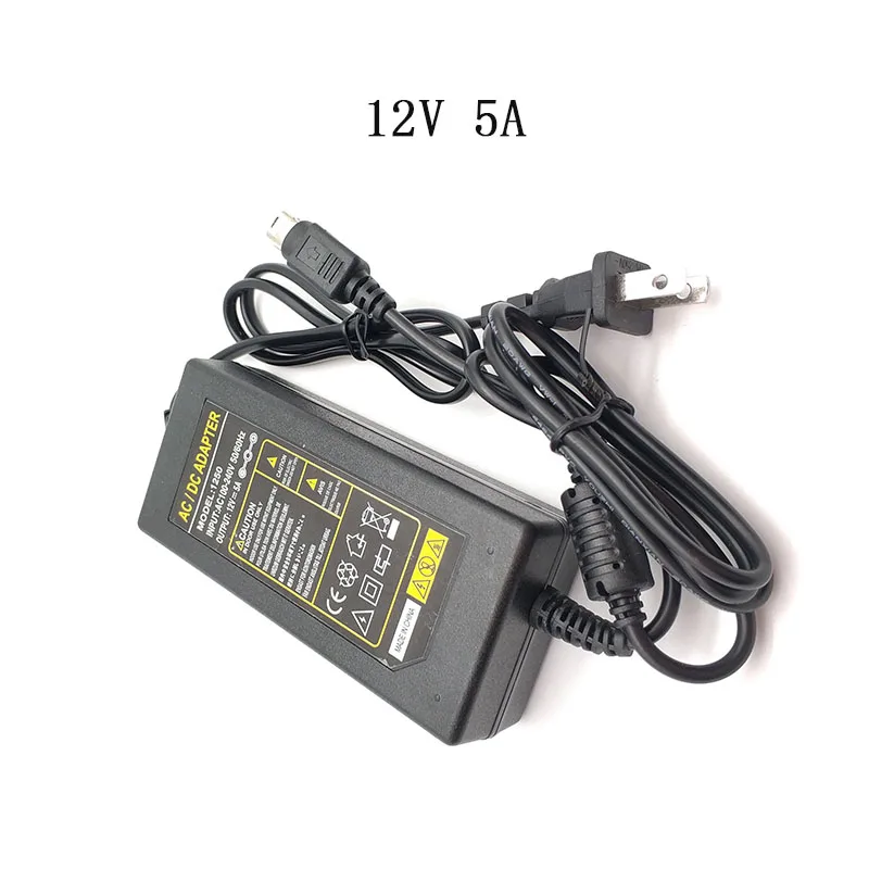 Brand New 12V 5A Round Connector Power Adapter 4 Pin Supply for DVR with Double Cable Output 60W DC