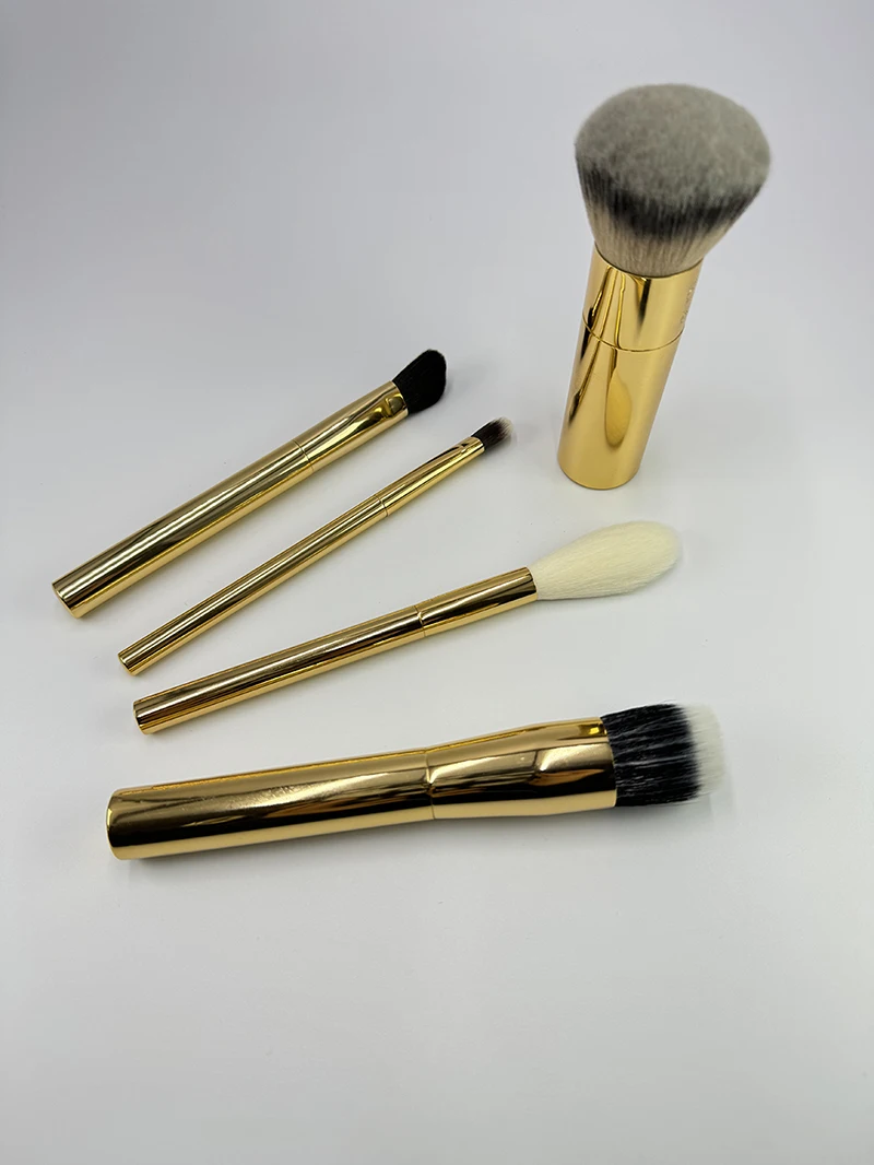 Golden Luxury Professional 5 Pcs Big Makeup Brush Set Metal Handle Synthetic Hair Makeup Brushes