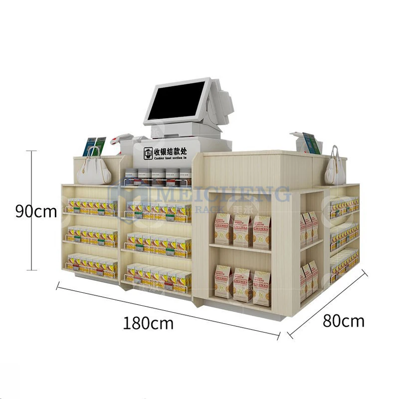 Meicheng Supermarket Checkout Counter Design Wooden Grocery Store Used Checkout Counters For