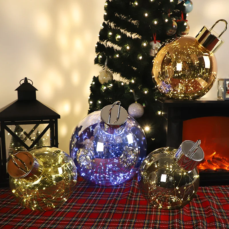 Large glass handmade Christmas ball ornament craft globe 30mm christmas lights tabletop floor led decorations for sale