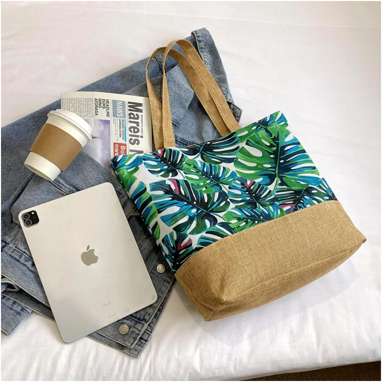 Linen Bottom Fruit Print Rope Handle Summer Tote Canvas Beach Hand Bag