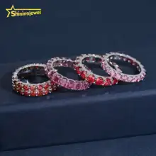 Hip Hop Ring Moissanite 925 Silver Eternity Ring Round Emerald Iced Out  Rings Pass Diamond Tester Pink Moissanite