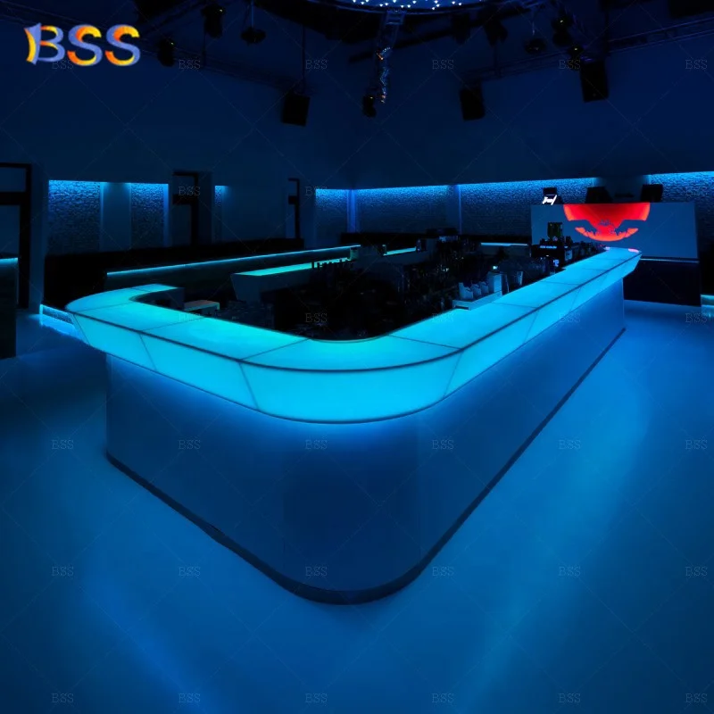 Pub Counter Table U Shape Modern Design Translucent Corian Led Night Club Bar Counter