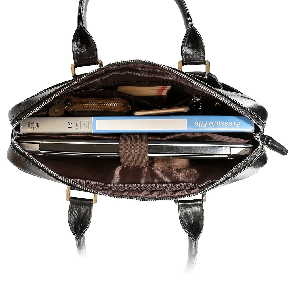 Factory Supply Fashion Design Black Man Laptop Bag Real Leather Waterproof Business Bag Briefcase for Man