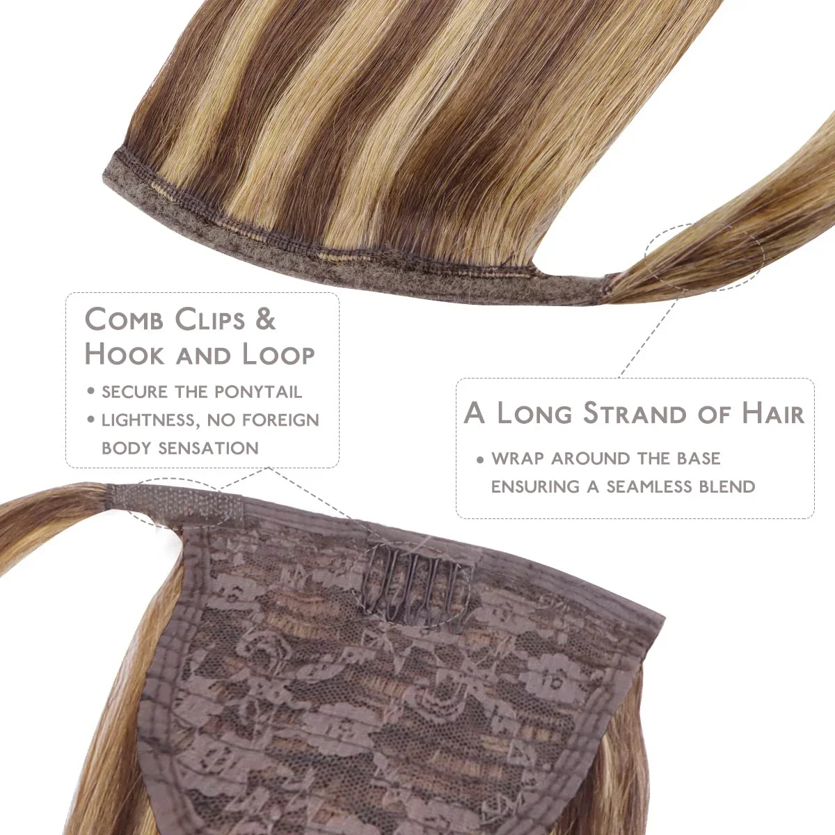 Highlight Ponytail Extensions 100% Real Human Hair Wrap Around Clip In PonyTail P4/27 Color Human Hair Extensions For Women_voghion.com