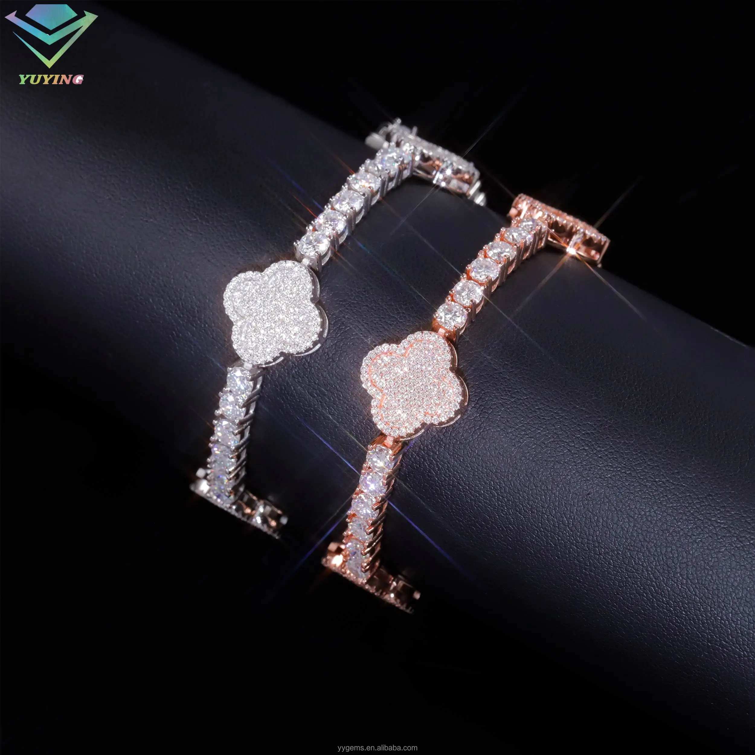 Hip Hop Iced Out Diamond Clover Bracelet - 925 Silver