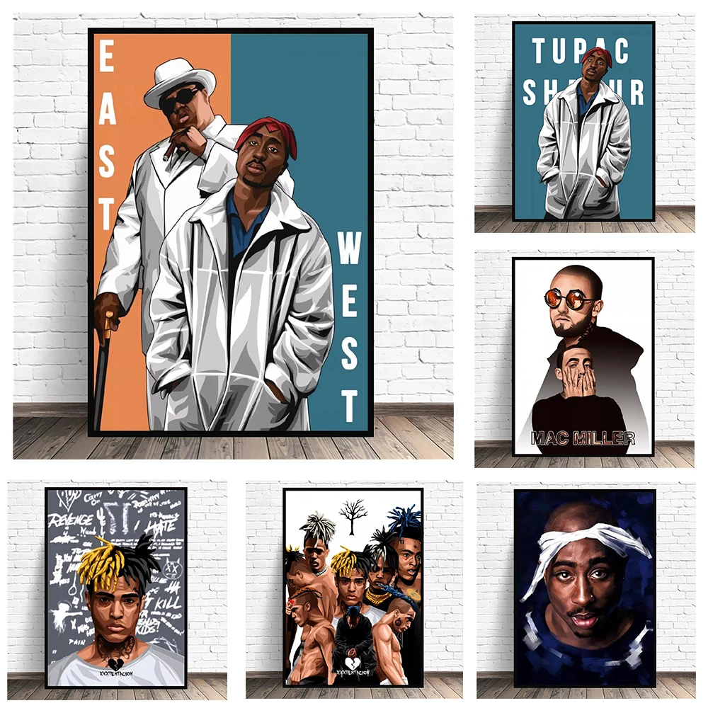 music rappertupac biggie portrait art canvas painting posters