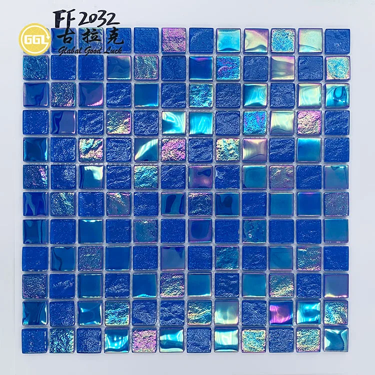 Rainbow Customize Square Blue brick Tile Pool Iridescent Tile Swimming Pool Glass Mosaic factory