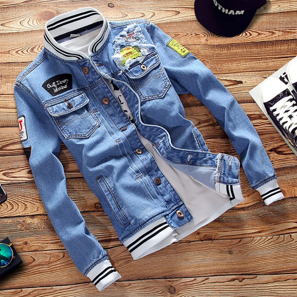 Mens Clothing Ripped Denim Jean Jacket