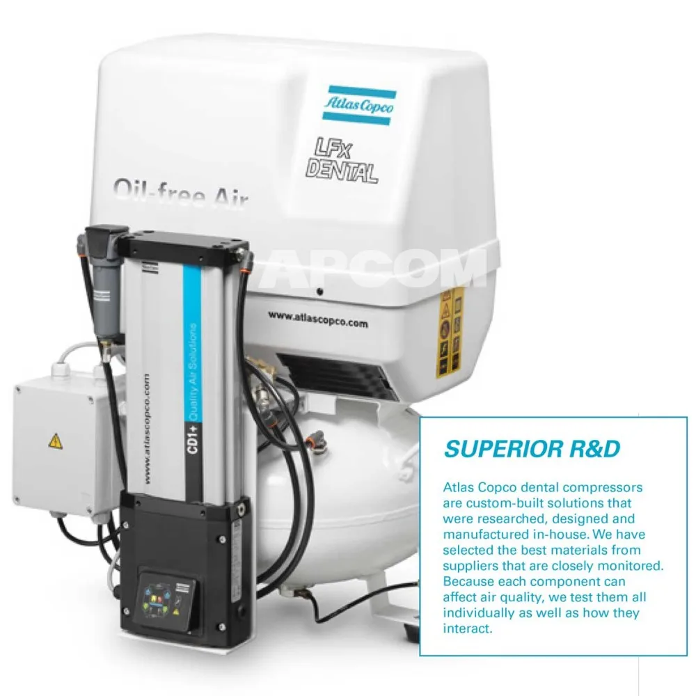Atlas Copco Oilfree Piston Compressor LF 2 3 LFX 0.7 1.0 LFXD  Atlas Copco Medical Dental Oil Free Air Compressor