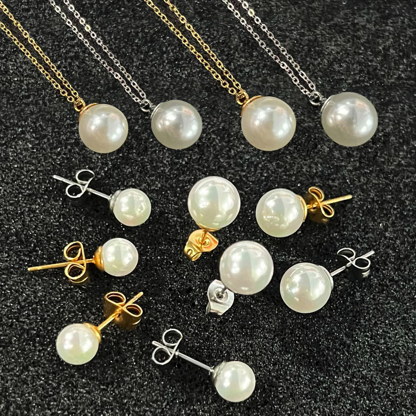 Hawaiian Imitation Dainty 18k Gold Plated Single Pearl Choker Necklaces  Trendy Shell Pearl Stud Earrings Jewelry for Women Girls