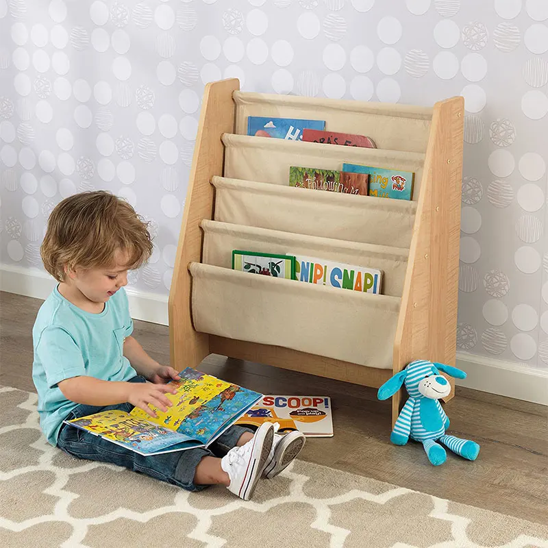 Custom kindergarten bookshelf wood kids Furniture bookcases wood canvas Bookshelf Storage