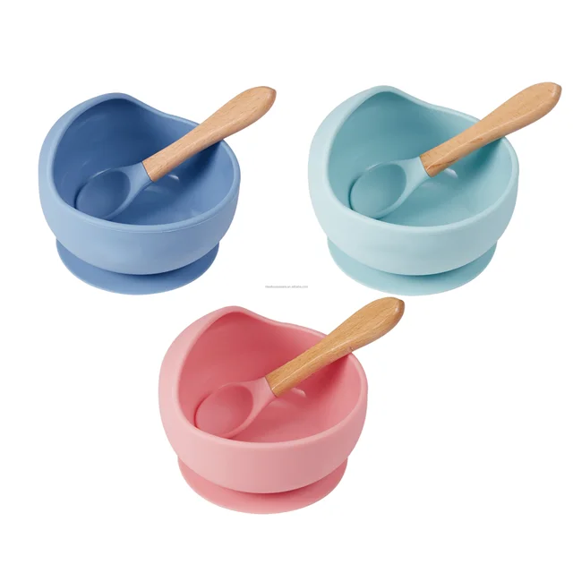 BPA Free Silicone Bowl With Strong Suction And Silicone Baby Spoon Baby Feeding Set