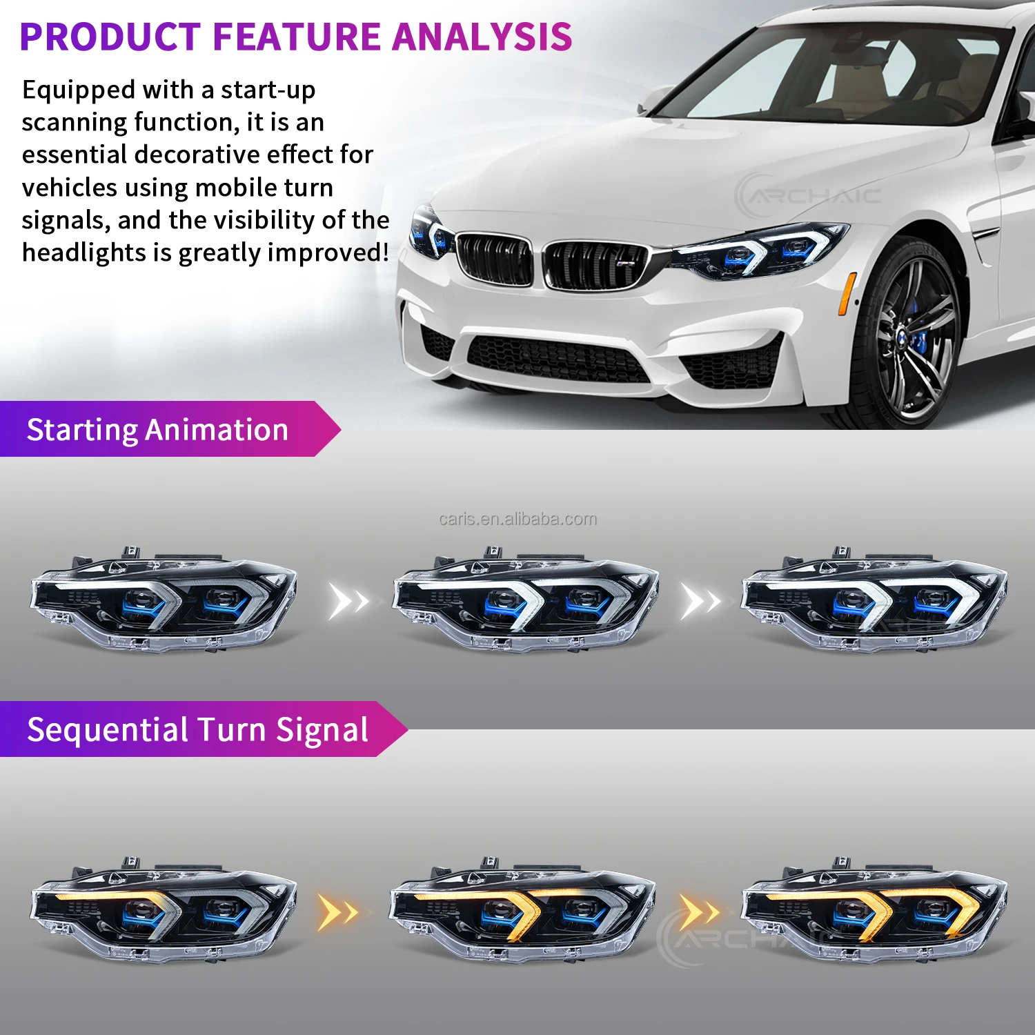 Phares Avant Complets Pour BMW Série 3 F30 F35 (2013-2018) - Remplacement Halogène Ou Xénon, Design Noir, DRL Blanc