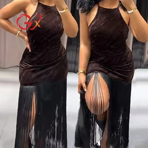 GX1871 Fashion Summer Women Clothes Boutique Sleeveless Evening Long Tassel Dress Sexy Backless Party Maxi Dresses