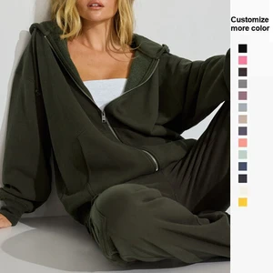 OEM Bulk Wholesale Track Suit Cropped Hoodie Set Custom Joggers Two Piece Pant Set Women's LooseTracksuit Set
