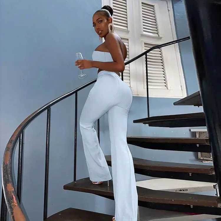 Conjunto De 2 Piezas Formado Por Top Y Pantalón Acampanado,Para Mujer,Sin  Tirantes,Verano,2022 - Buy Las Mujeres Traje De Las Mujeres De Dos Piezas  Pantalones Conjunto,Para 2 Piezas Traje De Ropa,Sexy Trajes De