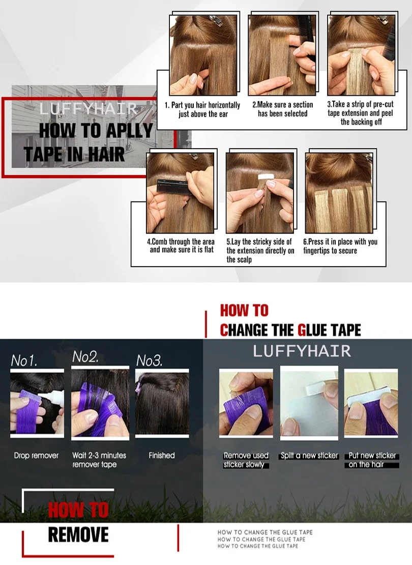 Extension per capelli umani con nastro a onde sciolte, 100 g, 40 pezzi, colore naturale brasiliano Remy_voghion.com