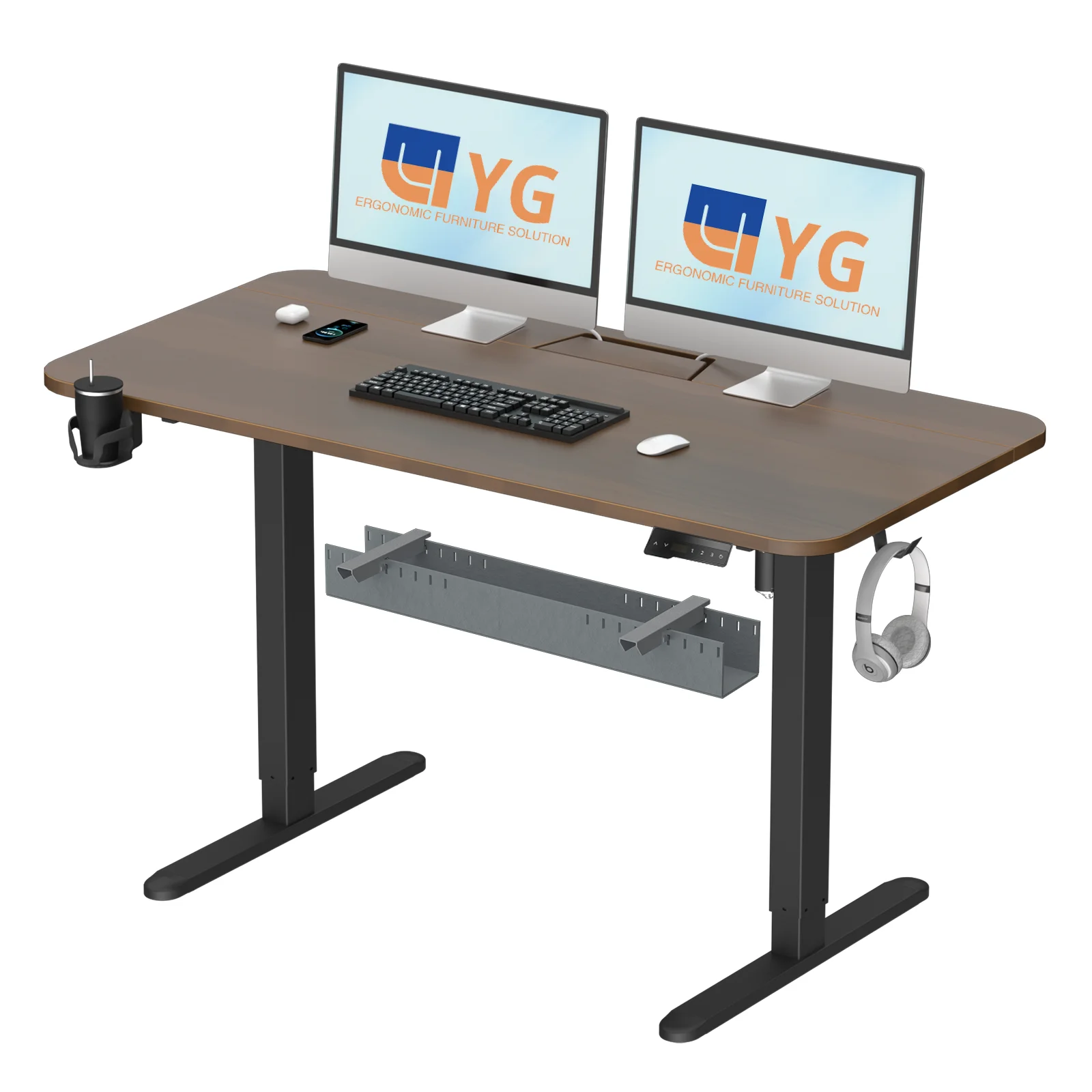 55"x24" Electric Height Adjustable Standing Desk with Cable Management Tray, Anti-Collision, Workstation for Home Office