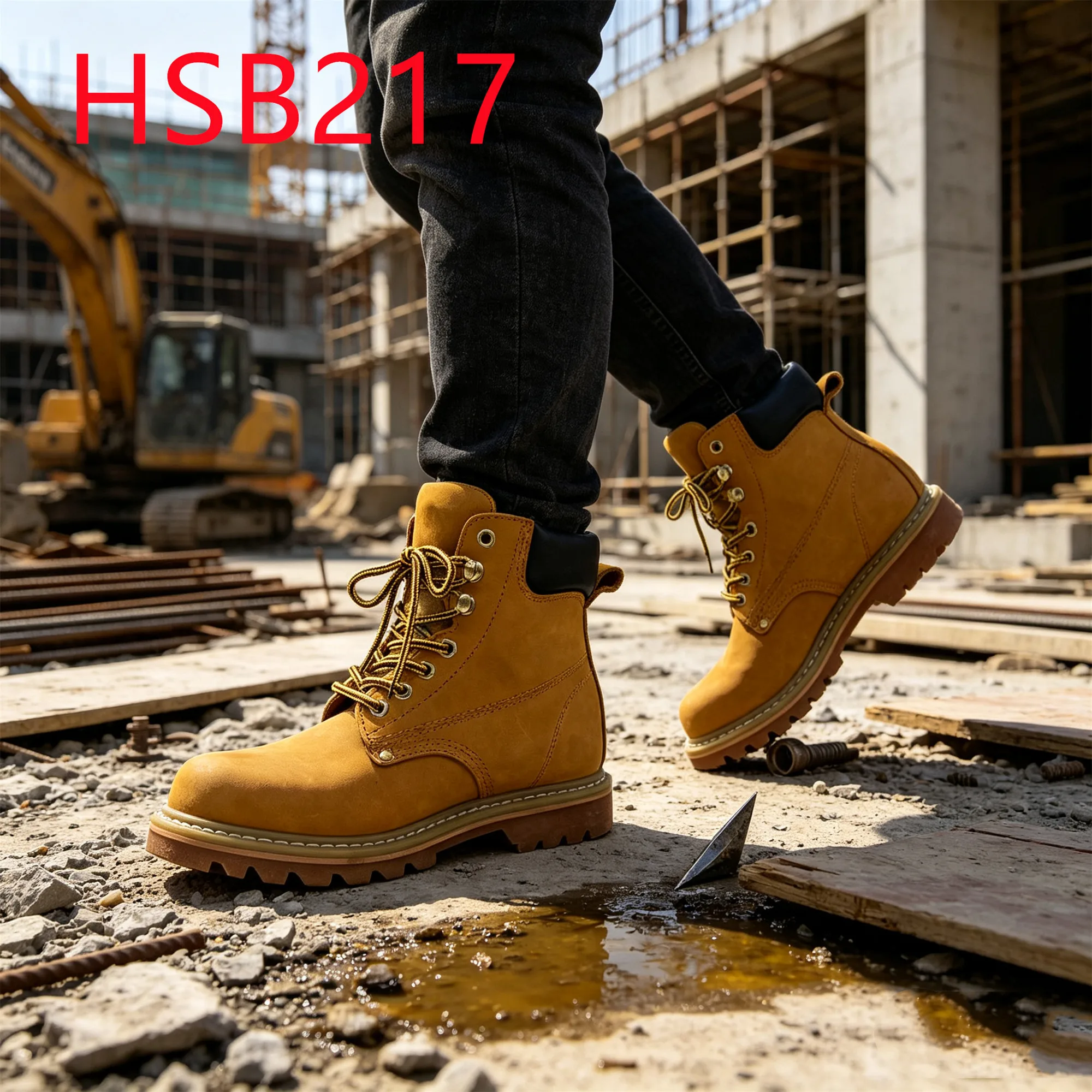 HY,factory Mechanic Anti-moist Goodyear Rubber Sole Hua Singh Safety Boots Top Level Nubuck Leather Honey Color Work ShoesHSB217