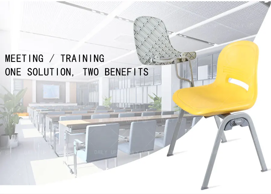 Solid School Training Chair With Tablet Stackable Metal Frame Office Chair With Ergonomic Backrest For Students And Meeting