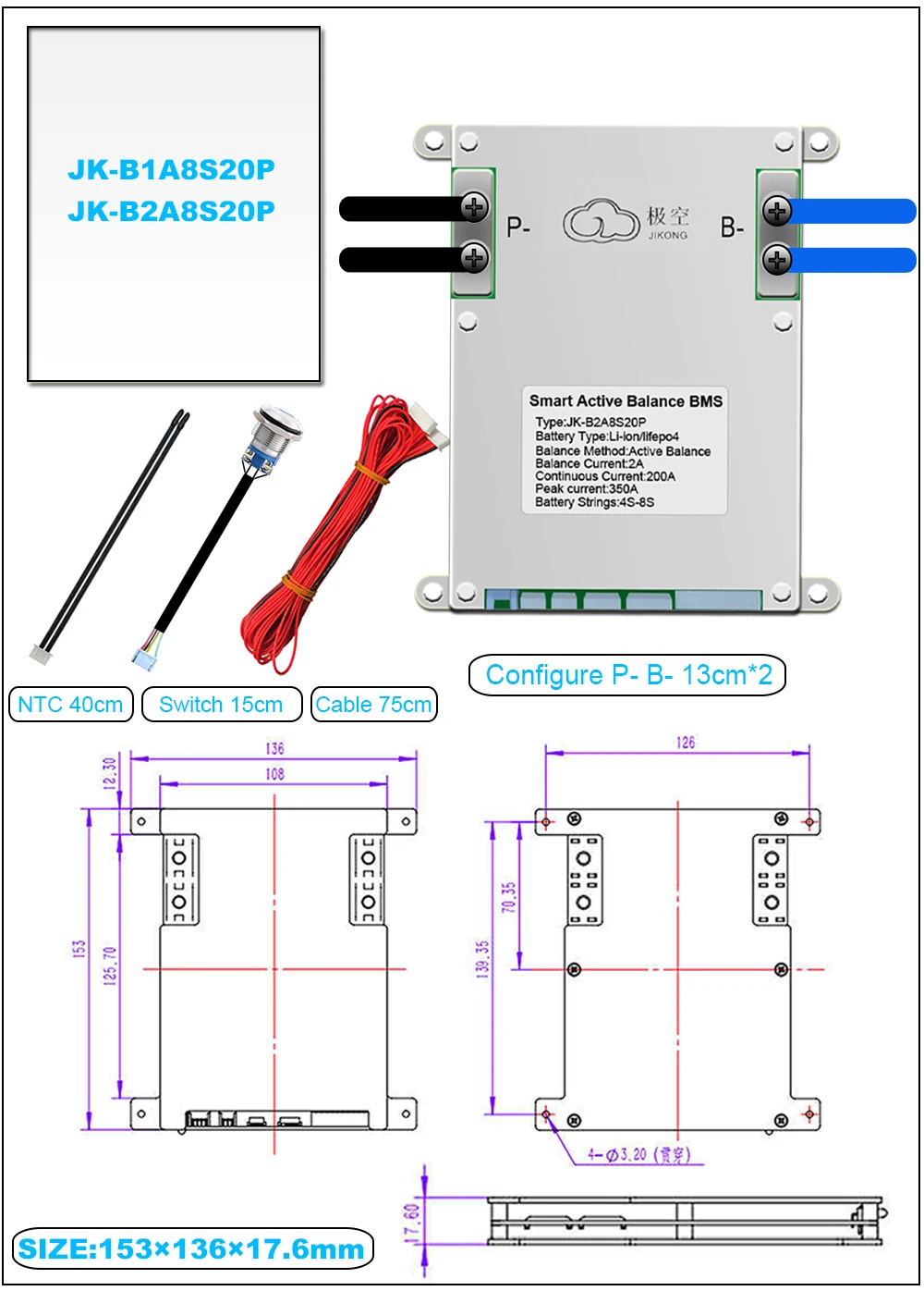 Jk Smart Bms 4s 5s 6s 7s 8s 12v 24v Battery With 2a Active Balance Heat ...