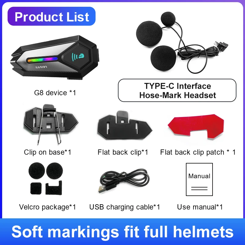 LUVIN G8 Motorcycle Helmet Headset IP65 Waterproof Intercom