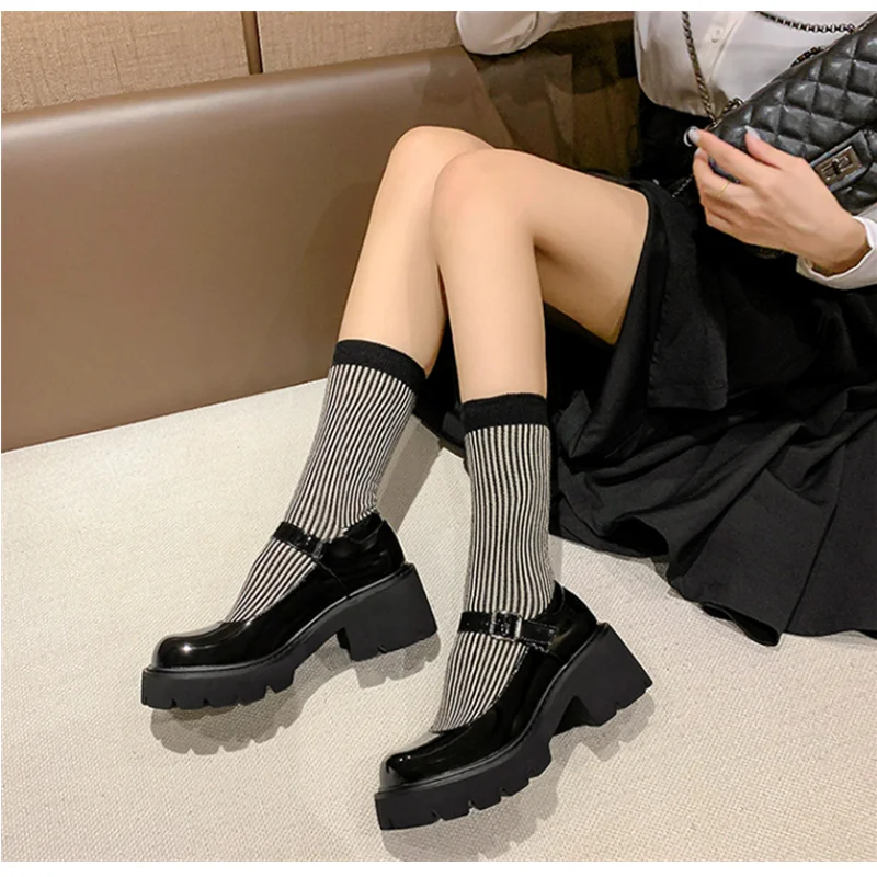 Mary Jane Donna Con Plateau - Mocassini Eleganti In Pelle PU Morbida, Tacco Basso 4 Cm, Taglie 35-42