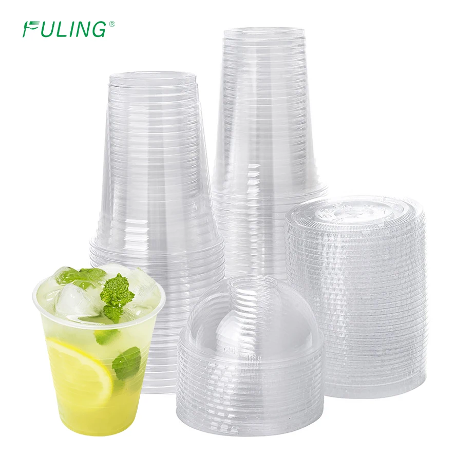 Fuling Plastics Oem Brand Milkshake Cups 12oz clear logo Printing Plastic Pet Slush Ice Cups with Custom logo
