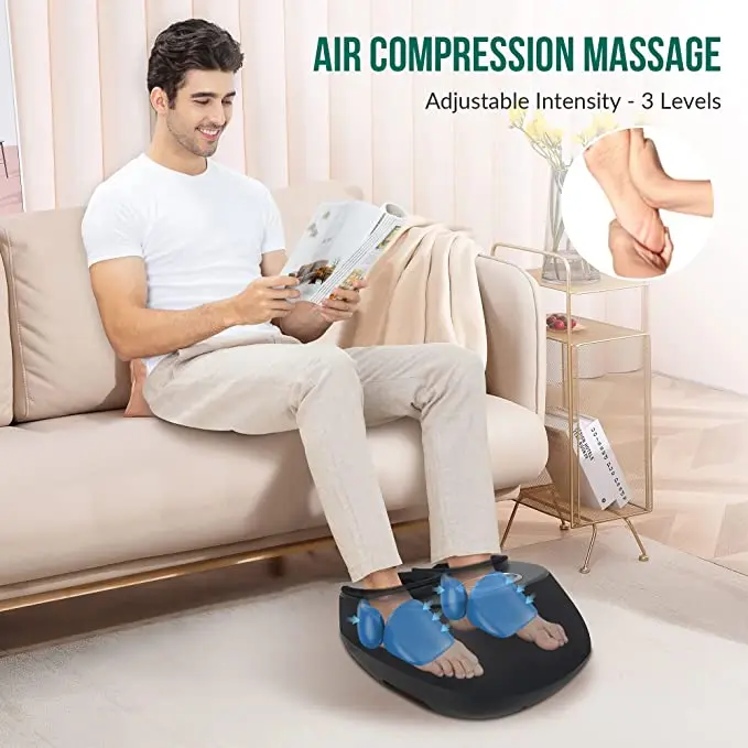 2022 Mini Electric Vital Care Air Bag Foot Massager New Deep Kneading Air Compression Heat Therapy Rolling Battery Operated