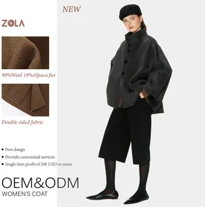 Vintage Handmade Alpaca Wool Coat Ladies Solid Color Single Breasted Button Closure Loose Fit Casual Winter Eco-Friendly