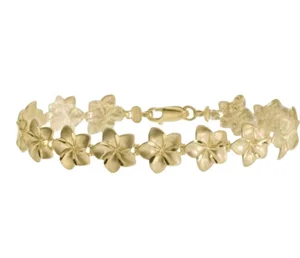 14k Gold Plated Custom 925 Sterling Silver Heirloom Sandblast Jewelry Plumeria Hawaiian Bracelet for Women