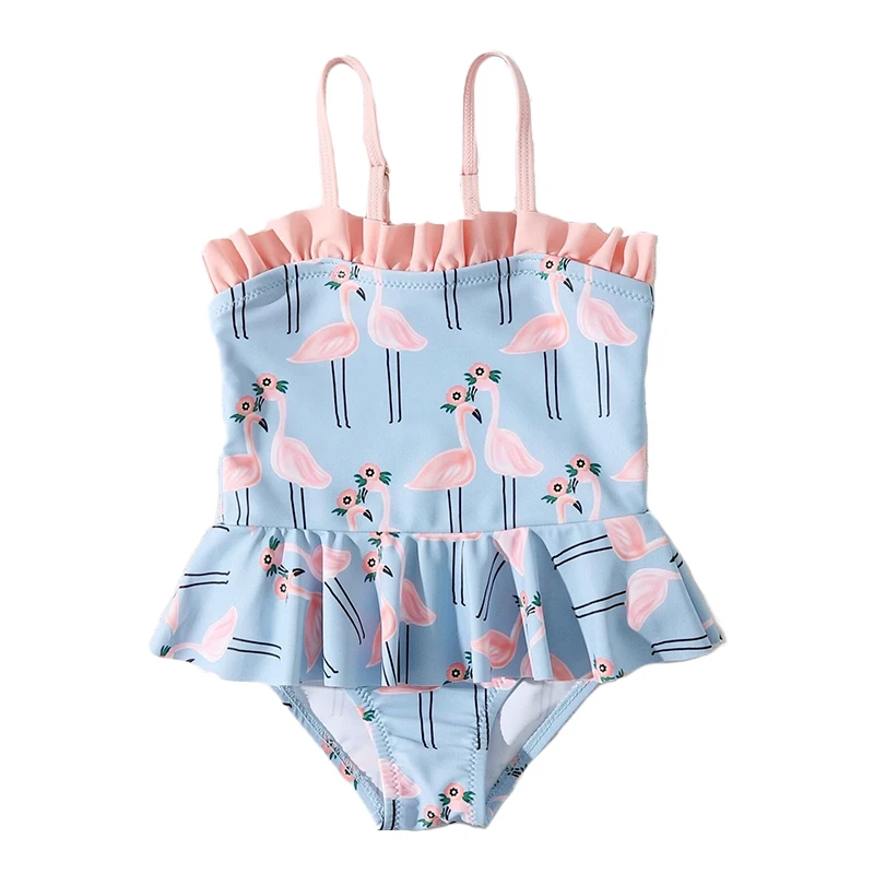 Cute Flamingo Sleeveless Beachwear Baby Girls Ruffles Swimwear Kids Girls One Piece Baby Bikini Swimsuit