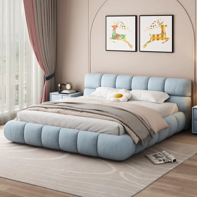 Italian Cloud Bed Simple Technology Cloth Double Bed Light Luxury Cream Color Fabric Bed Bedroom Furniture