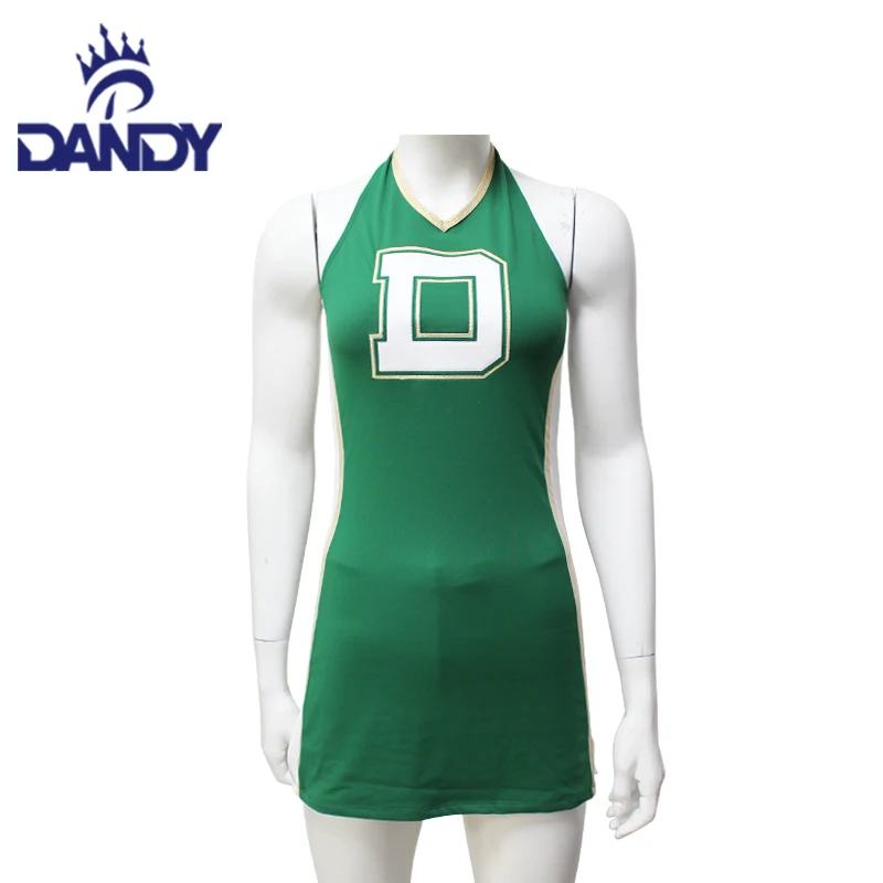 Green Design Cheerleading Dance Uniform Competition Women Diamonds Straight Dress