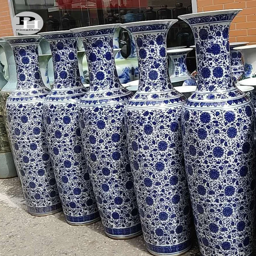Фарфоровая Цветочная напольная ваза Jingdezhen художественный декор большая сине-белая керамическая для помещений и
