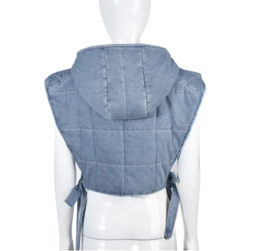 New Arrival Fashion Denim Clip Cotton Wash Hooded Sleeveless Cargo Short Vest Casual Woman Denim Vest