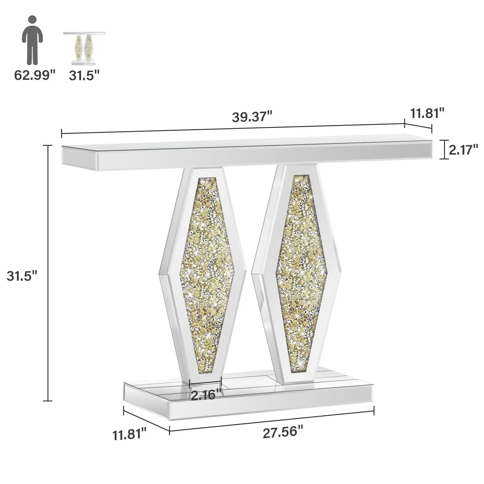Elvarenae Lucienne Mirrored Console Table — product detail