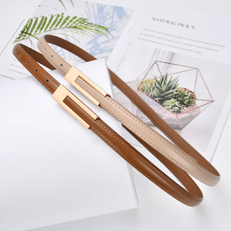 Korean Retro Women's Casual Belt Simple Black Slim Leather with