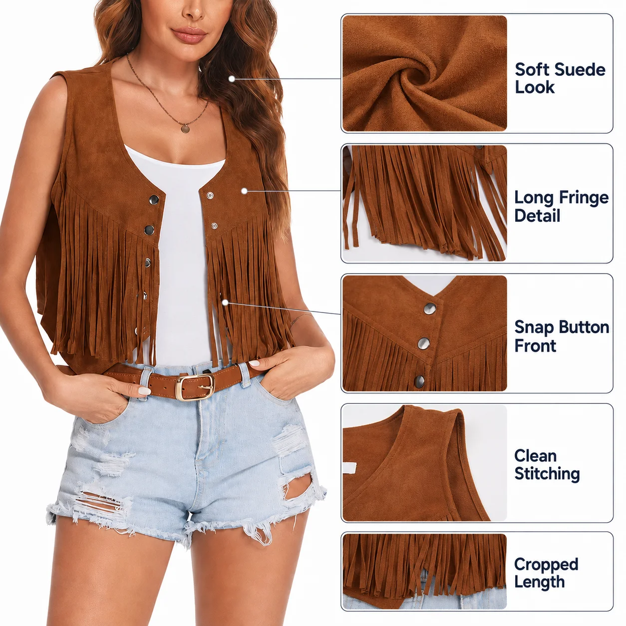 2024 Custom Women's Suede Fringe Trim Sleeveless Short Tank Top Casual Stand Collar Quick Dry Eco-Friendly Sports Vest