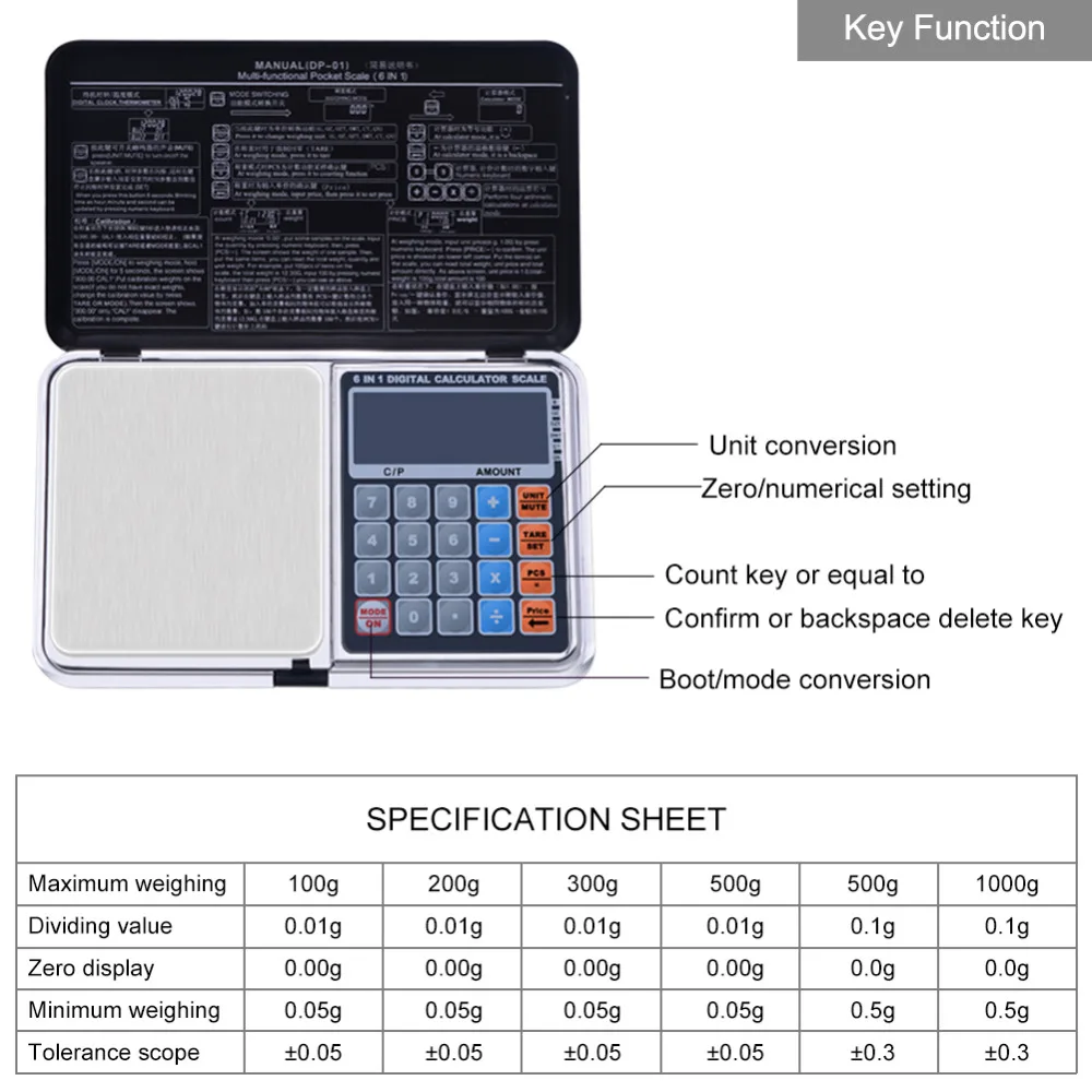 500g X 0.01g Multifunctional Digital Precision Scale DP-01 