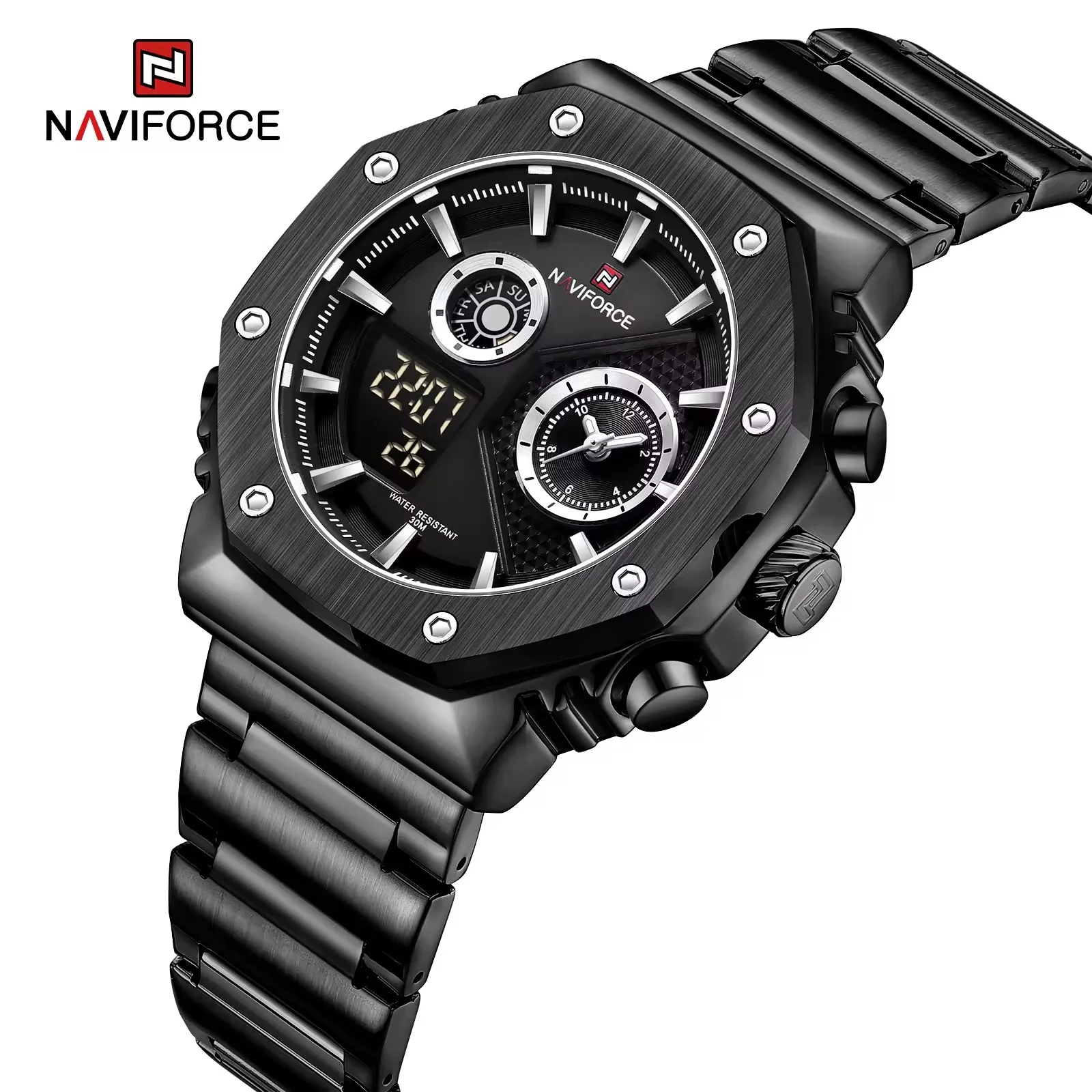 NAVIFORCE 9216S Multifunction Men LED Digital Gold Watch Sport with LED display Digital wristwatch Japan Quartz Watch Factory