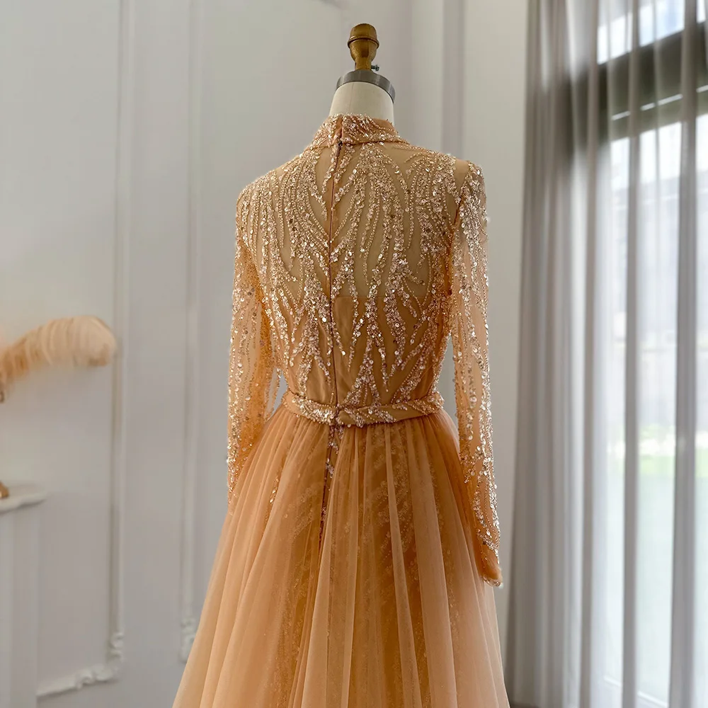 slim fit dress slacks Gold Beaded Long Sleeve Evening Dresses A-Line Boat Neck Pageant Dress –  Viniodress